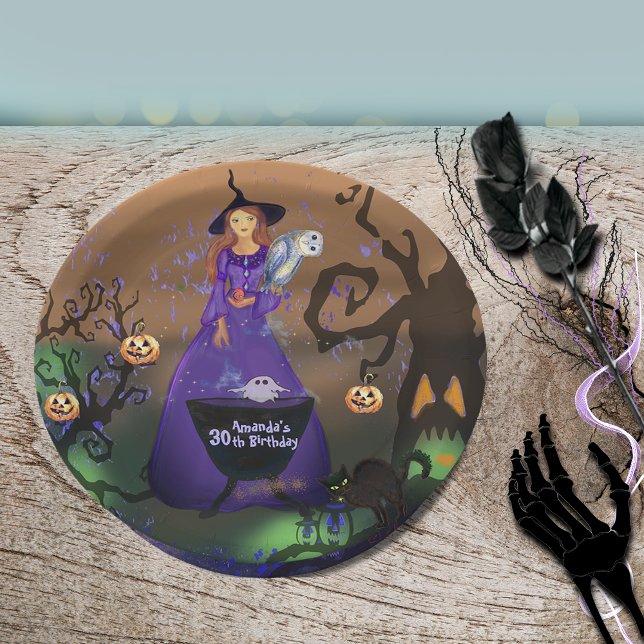 Assiettes En Carton Appel à toutes les sorcières Halloween Plaque papi (Calling All Witches Halloween Birthday Paper Plate)