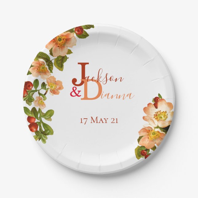 Assiettes En Carton Apple Blossom Watercolor Mariage (Devant)