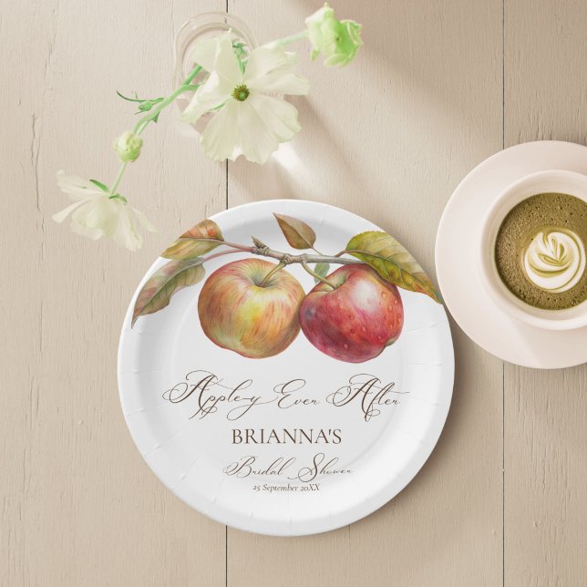 Assiettes En Carton Appley toujours après pomme chute nuptiale douche (Appley ever after apple fall bridal shower monogrammed personalized printed paper plates table decor)