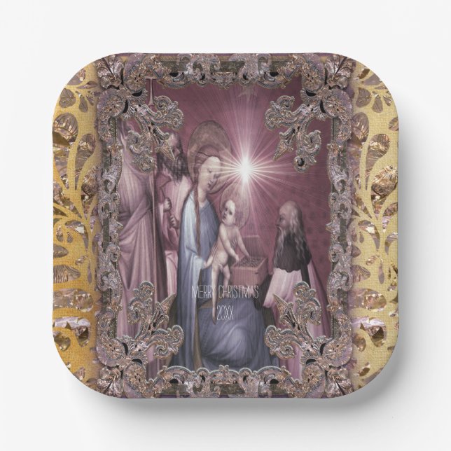 Assiettes En Carton Apporter des cadeaux Baby Jesus (Recto)