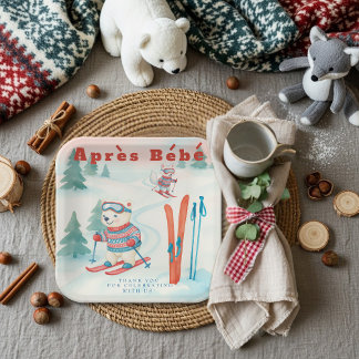 Assiettes En Carton Après Bébé baby ski Polar bear Fox woodland