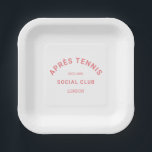 Assiettes En Carton Après Tennis Social Club Rose personnalisé Crest<br><div class="desc">Après Tennis Social Club personnalisé Rose Crest, assiettes en papier carré. Personnalisez avec l'année et le lieu. Parfait pour une fête de Wimbledon ou de tennis ouvert, pour une fête de club de tennis local ou pour un thème de tennis pour un enterrement de vie de garçon, de jeune fille...</div>