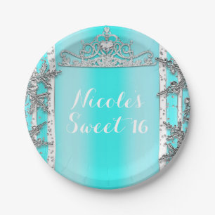Assiettes En Carton Aqua Bleu et Flocons de Neige de Merveilleux Hiver