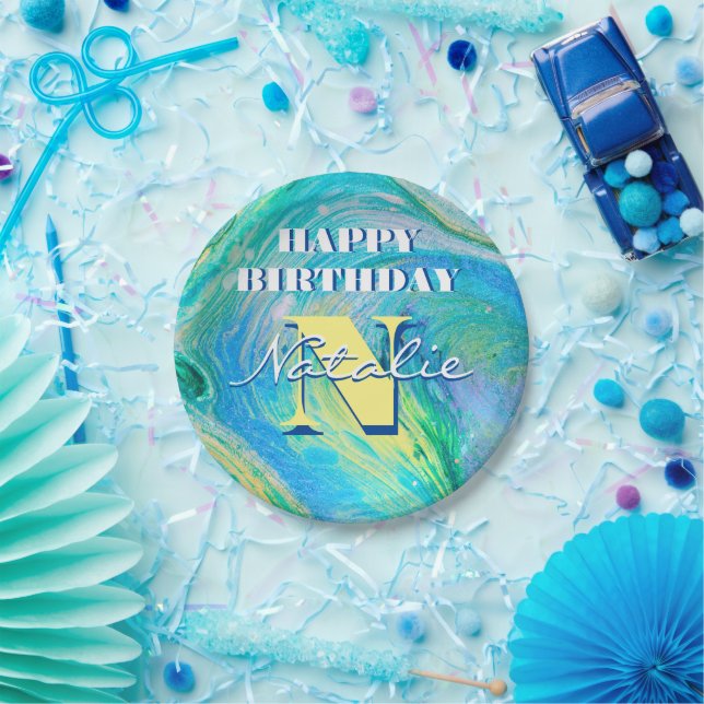 Assiettes En Carton Aqua Blue Acrylic (Fête)