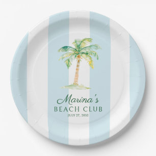 Assiettes En Carton Aqua Blue Cabana Stripes Palm Beach Club Anniversa