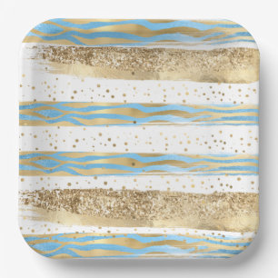 Assiettes En Carton Aqua Blue Gold Parties scintillant Confetti Zebra