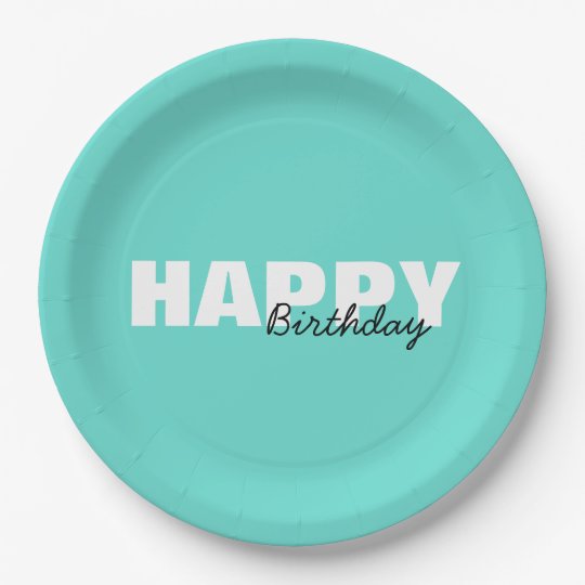 Assiettes En Carton Aqua Blue Typographie Moderne Joyeux Anniversaire Zazzle Fr