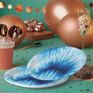 Assiettes En Carton Aqua Blue White Tie Dye