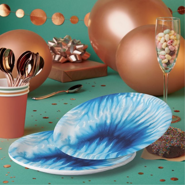 Assiettes En Carton Aqua Blue White Tie Dye (Multi)