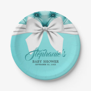 Assiettes En Carton Aqua Elegant Tiffany Chic Bow Baby shower fantaisi