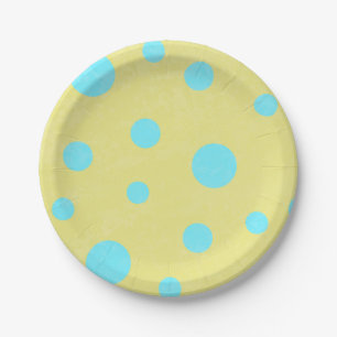 Assiettes En Carton Aqua et pois jaune
