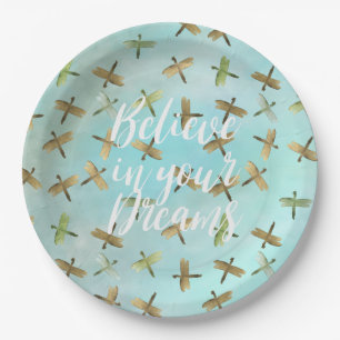 Assiettes En Carton Aqua Mint Gold Dragonfly Croire en Dreams