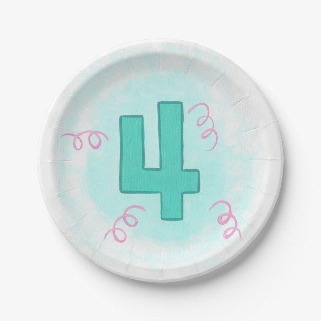 Assiettes En Carton Aqua Number Four Rose Swils Plaques d'anniversaire (Devant)