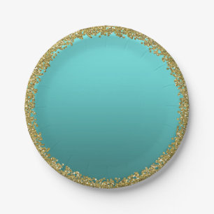 Assiettes En Carton Aqua Sarcelle Doré Paillettes Glamour Étincelle Fê
