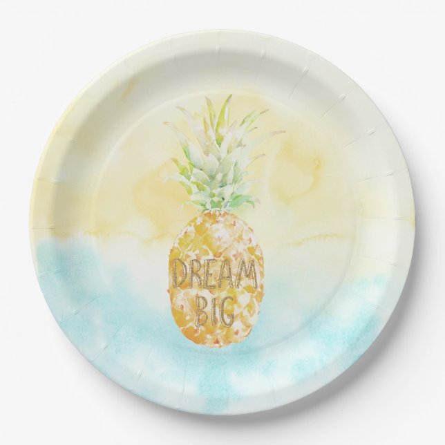 Assiettes En Carton Aqua Yellow Pineappé Gold Dream (Devant)