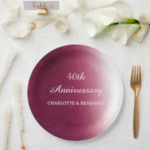 Assiettes En Carton Aquarelle 40 ans Anniversaire Ruby Mariage