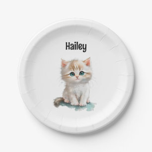 Assiettes En Carton Aquarelle adorable Kitten avec yeux bleus