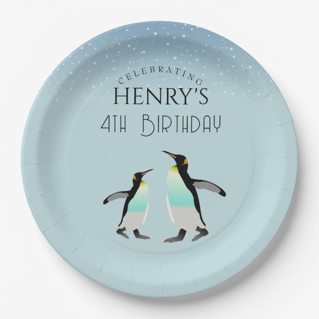 Assiettes En Carton Aquarelle adorable Penguin Arctique Anniversaire (Devant)