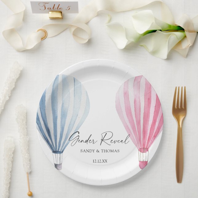 Assiettes En Carton Aquarelle Air Balloons Révélation de genre (Mariage)