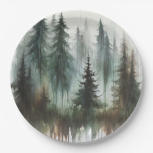 Assiettes En Carton Aquarelle Arbres Rustique Wilderness Mariage