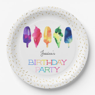 Assiettes En Carton Aquarelle arc-en-ciel Ice Cream Ice Pops Or élégan