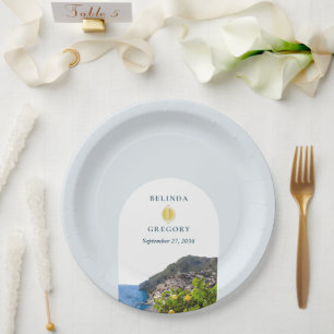 Assiettes En Carton Aquarelle Arch de la Côte d'Amalfi Italie Citrons 