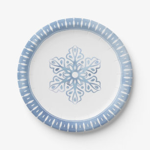 Assiettes En Carton Aquarelle artistique Flambeau de neige Noël bleu
