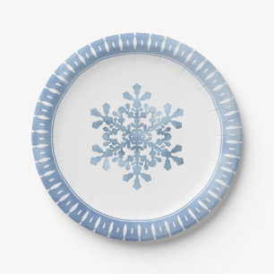Assiettes En Carton Aquarelle artistique Flocon de neige Bleu Noël