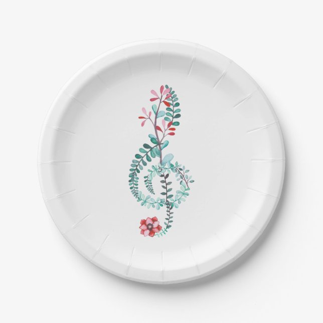 Assiettes En Carton Aquarelle Atrible Clé Musical Papier Plaques (Devant)