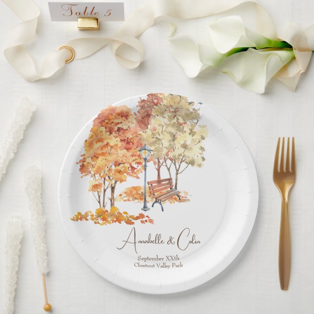 Assiettes En Carton Aquarelle Automne dans le Mariage du parc (Mariage)