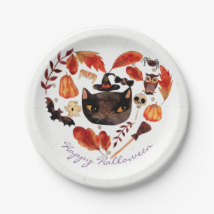 Assiettes En Carton Aquarelle Automne Halloween Baby shower Whimsical