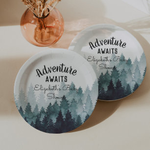 Assiettes En Carton Aquarelle aventure Baby shower forestier rustique