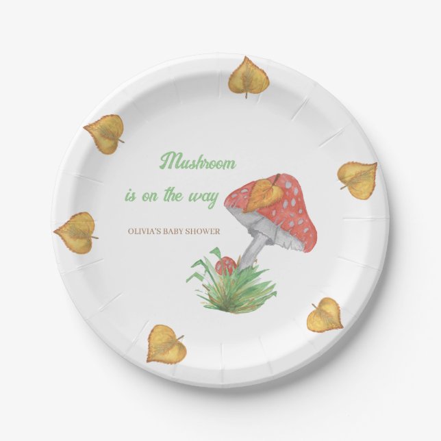 Assiettes En Carton Aquarelle Baby shower de champignons Plaque de pap (Devant)