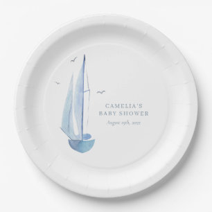 Assiettes En Carton Aquarelle Baby shower de voilier Ahoy Boy's Welcom