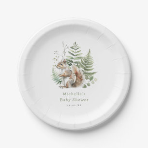 Assiettes En Carton Aquarelle Baby shower d'écureuil en bois