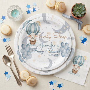 Assiettes En Carton Aquarelle Baby Shower Moutons et Ballons Célestes