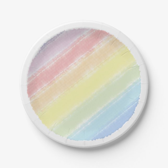 Assiettes En Carton Aquarelle Baby shower Pastel Rainbow (Devant)