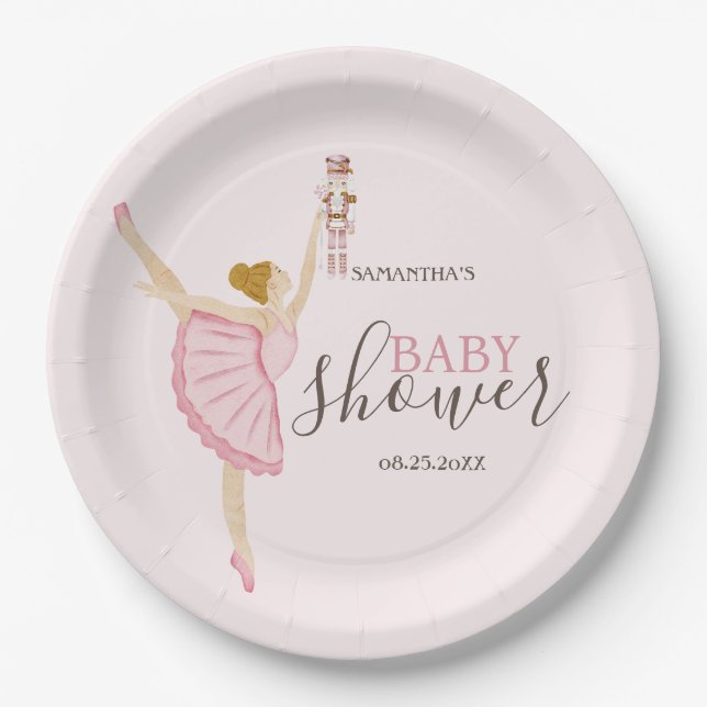 Assiettes En Carton Aquarelle Ballerina Nutcracker Baby shower rose (Devant)