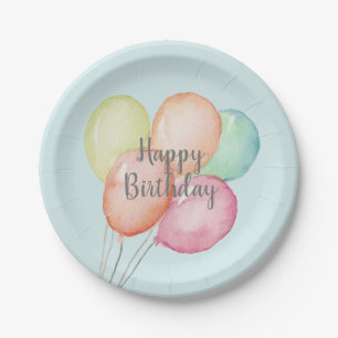 Assiettes En Carton Aquarelle Balloon Bund Bleu Anniversaire