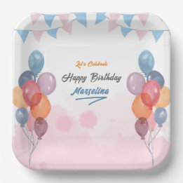 Assiettes En Carton Aquarelle Ballotte fille fête d'anniversaire Papie