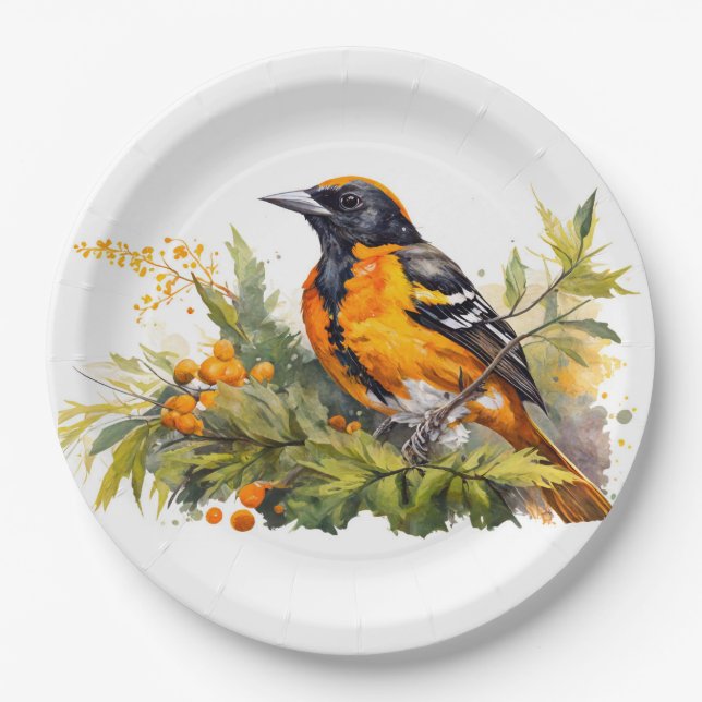 Assiettes En Carton Aquarelle Baltimore Oriole (Devant)