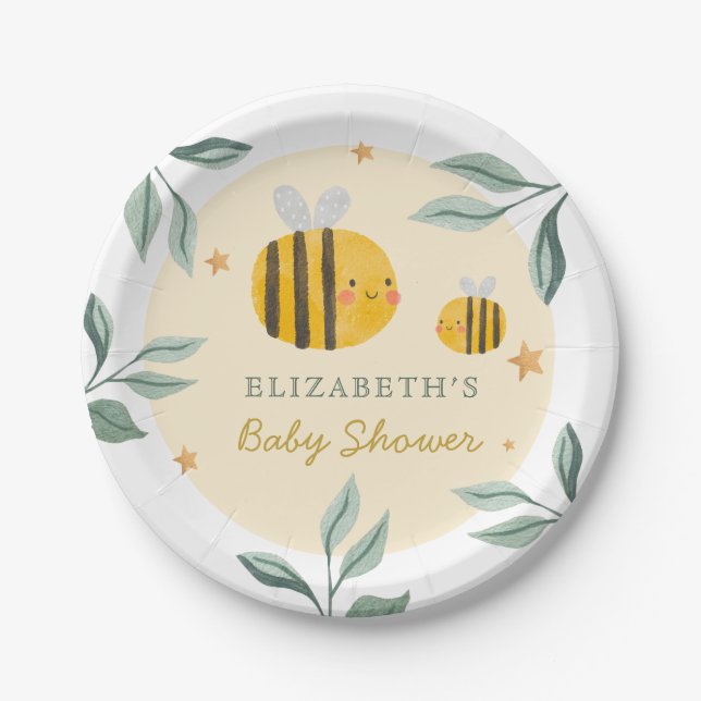 Assiettes En Carton Aquarelle Bee Honey Baby shower sucré (Devant)