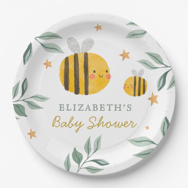 Assiettes En Carton Aquarelle Bee Honey Baby shower sucré serviettes (Devant)