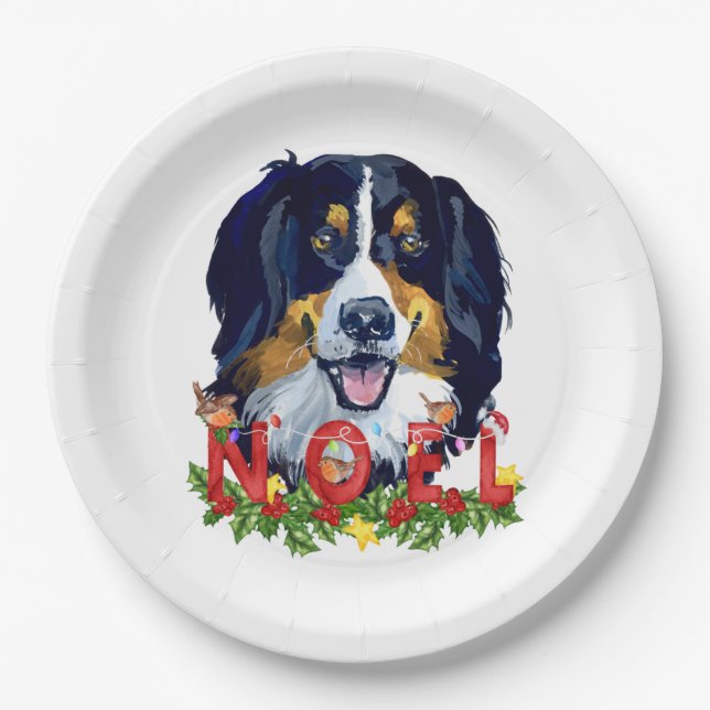 Assiettes En Carton Aquarelle Bernese Mountain Dog Noël (Devant)