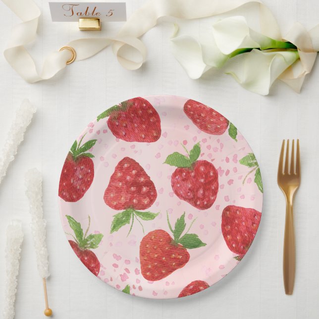 Assiettes En Carton Aquarelle Berry Sweet Strawberry Douche (Mariage)