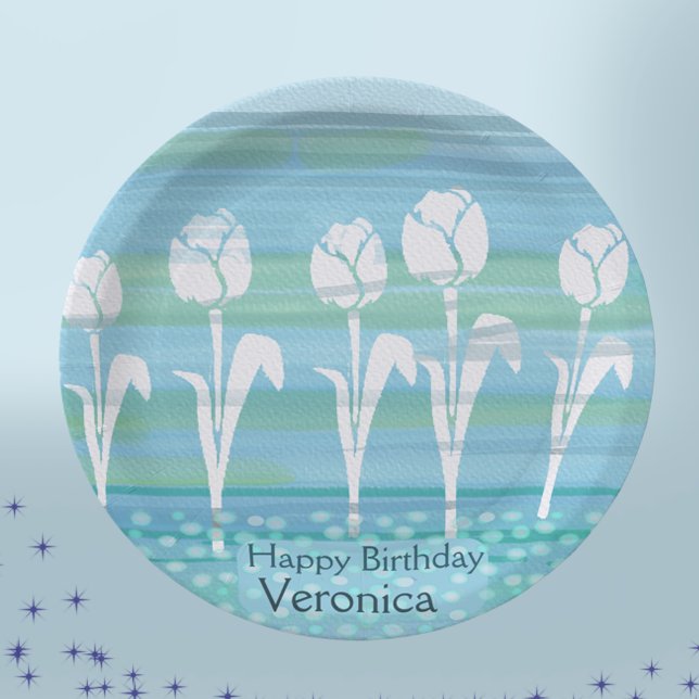 Assiettes En Carton Aquarelle bleu Anniversaire Enfants Tulip (Watercolor Blue Birthday Kids Tulip Paper Plates)