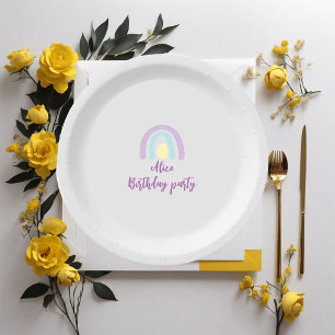 Assiettes En Carton Aquarelle bleu bleu lilas jaune Anniversaire