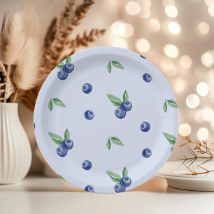 Assiettes En Carton Aquarelle bleu bleuté doux anniversaire