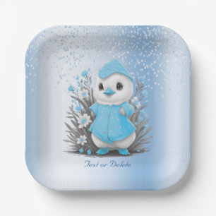 Assiettes En Carton Aquarelle Bleu Canard Fleurs Plaque de papier