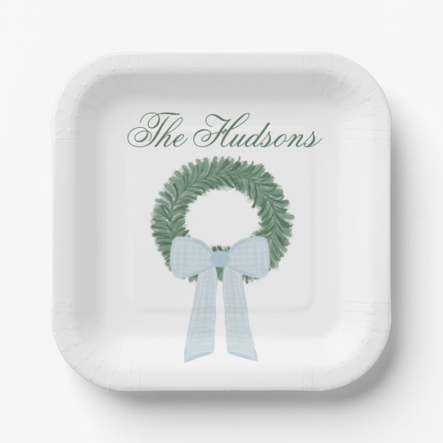 Assiettes En Carton Aquarelle Bleu En vichy courge (Recto)